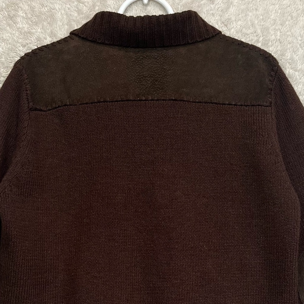 Vintage Women's Chocolate Brown Boho Suede Cable Knit Jacket Sz M Elbow Patches - Picture 10 of 15